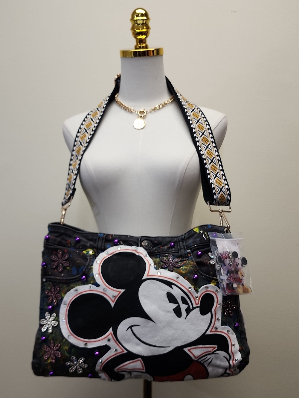 Reimagined Denim Mickey Mouse Crossbody Purse One Of One Handcrafted Statement